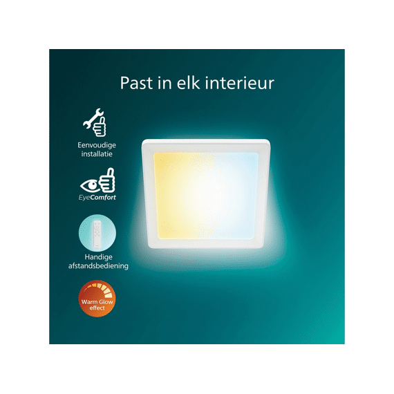 Philips Valen Plafondlamp Afstandsbediening Vierkant Wit 13w 22-27-40-65k Warm Glow