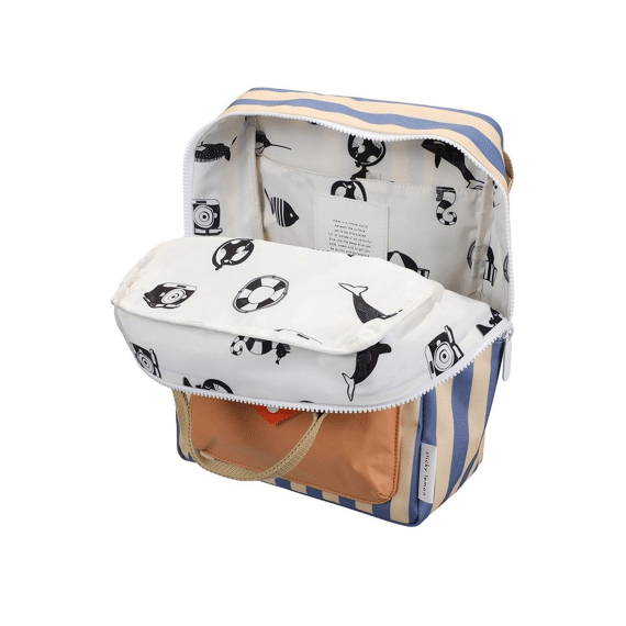 Sticky Lemon Rugzak Medium Wonders Envelope Stripes Blue Whale/sandy Yellow