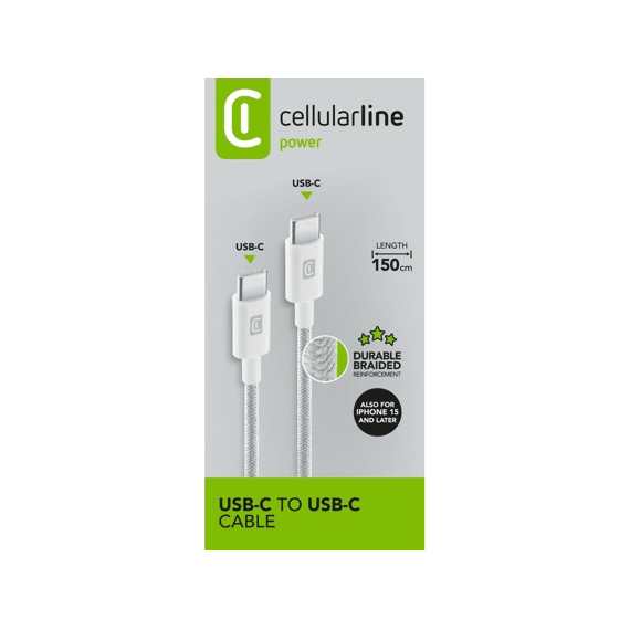 Cellularline Usb-c Kabel Braided 1.5m Gevlochten Versterkt Wit