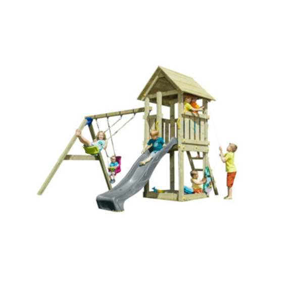 Blue Rabbit Schommel Met Speelhuis Kiosk En Glijban Antraciet