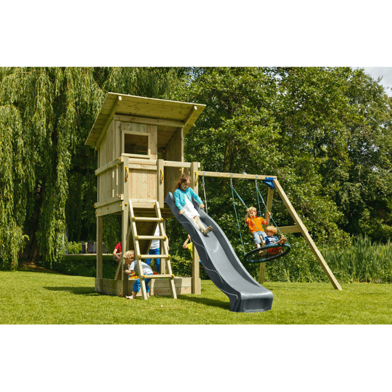 Blue Rabbit Schommel Met Speelhuis Beach Hut En Glijbaan Antraciet