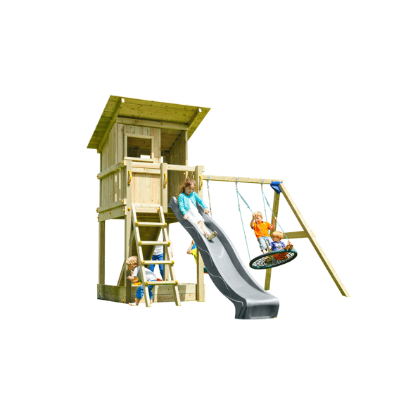 Blue Rabbit Schommel Met Speelhuis Beach Hut En Glijbaan Antraciet