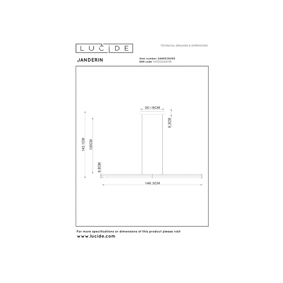 Lucide Janderin - Hanglamp - Led Dimbaar 2x16.5w 2200k/3300k Champagne Kleur