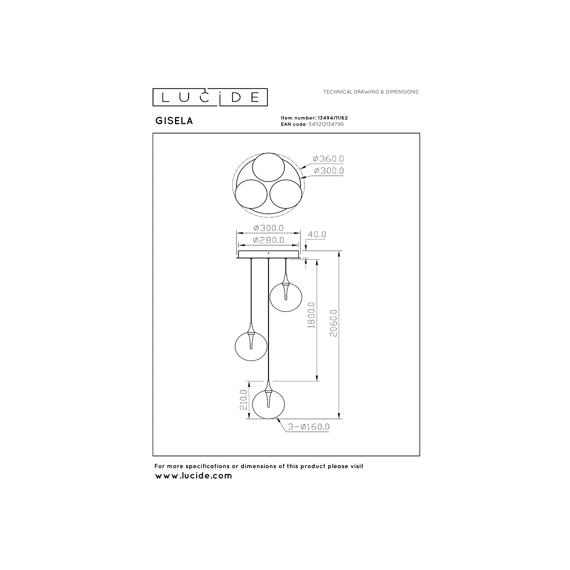 Lucide Gisela - Hanglamp Ø 36cm - Led Dimbaar 3x4.3w 2700k Amber Kleur