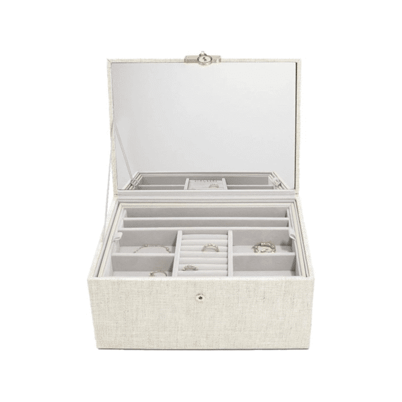 Stackers Classic Two Tone Jewellery Box Linen/oatmeal