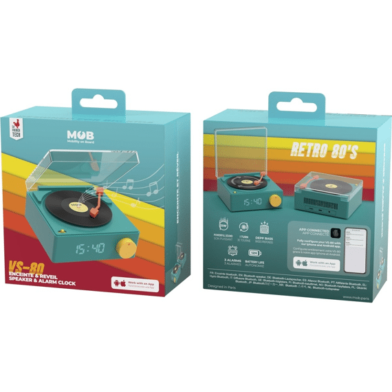 Mob Wekkerradio Retro Platenspeler Blauw
