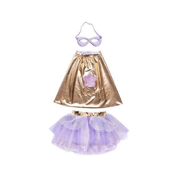 Verkleedkostuuum Superheld Met Tutu En Masker Metallic Rose Gold Lilac 4-6 Jaar