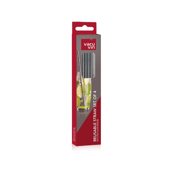 Vacu Vin Herbruikbare Rietjes Met Borstel Rvs Set/4