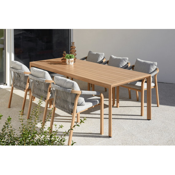 Monti Dining Stoel Light Teak Look/rope Sand/kussen Dark Sand