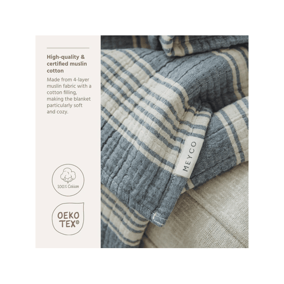 Meyco Deken Bed 100x135 Tetra Jacquard Stripe Sand Indigo