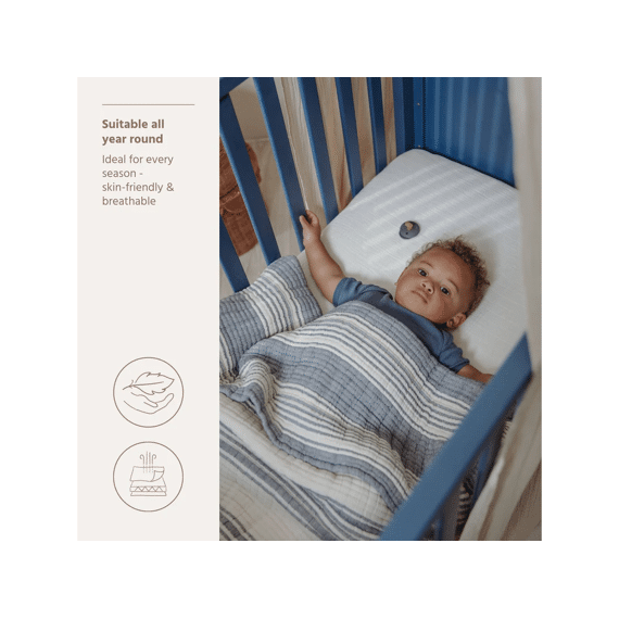 Meyco Deken Bed 100x135 Tetra Jacquard Stripe Sand Indigo