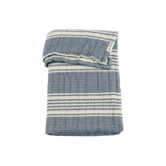 Meyco Deken Bed 100x135 Tetra Jacquard Stripe Sand Indigo