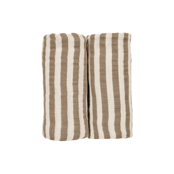 Meyco Swaddle Tetra 120x120 2-pack Fat Stripe Taupe