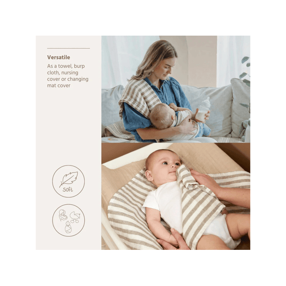 Meyco Swaddle Tetra 120x120 2-pack Fat Stripe Taupe