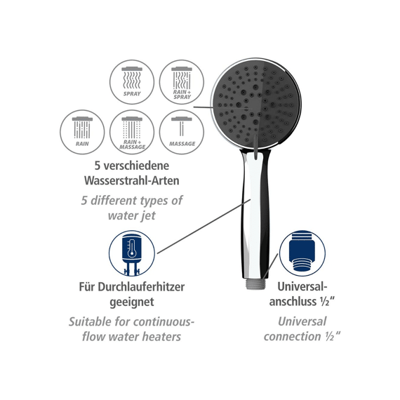 Wenko Handdouche Basic 5 Functies Chroom/grijs