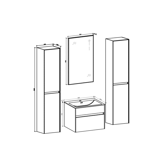 Roma Onderkast/wastafel/spiegel 80cm Wit