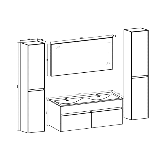 Roma Onderkast/wastafel/spiegel 120cm Wit/wit Eiken