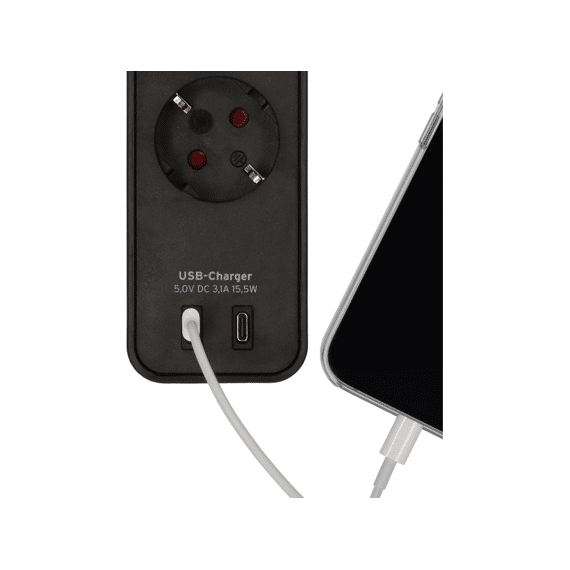 Ecolor Stekkerblok Met 2x Usb C 4-voudig 1,5m Zwart