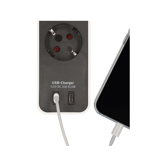 Ecolor Stekkerblok Met 2x Usb C 4-voudig 1,5m Wit