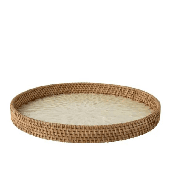 Dienblad Rotan Fsc Mix 70% D.38cm X H.4cm Wit