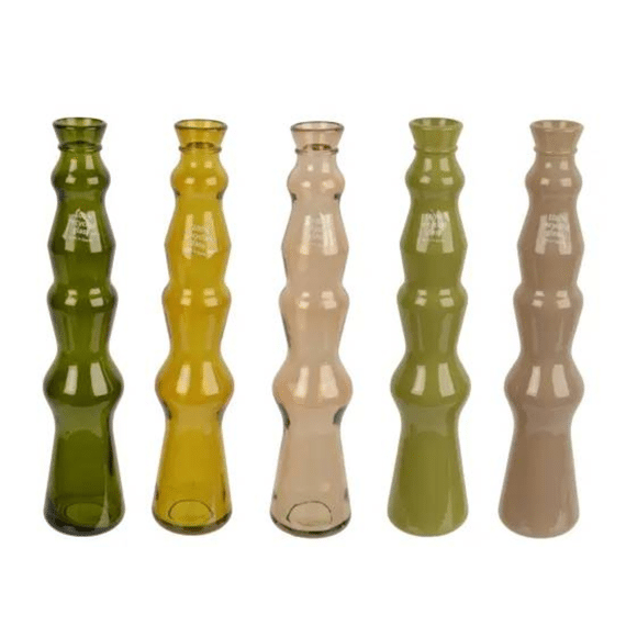 Een-bloemsvaas Recycled Glas D.7cm X H.32cm 5 Assortiment