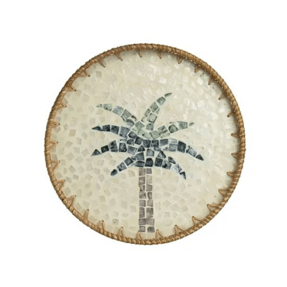 Dienblad Rotan D.34cm X H.3cm Wit/groen