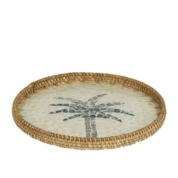 Dienblad Rotan D.34cm X H.3cm Wit/groen