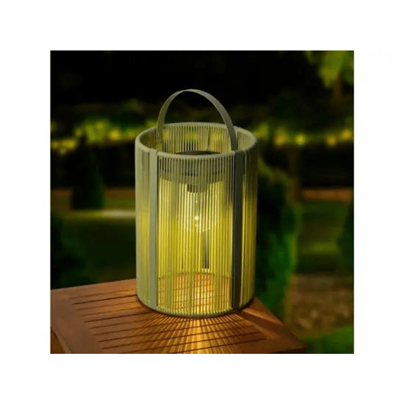 Solar Lantaarn Wicker Steady D.25.5cm X H.35cm Groen/warm Wit