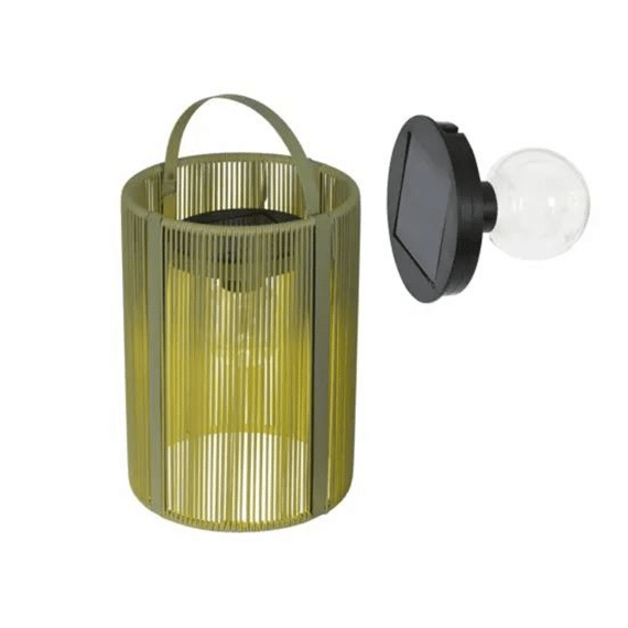 Solar Lantaarn Wicker Steady D.25.5cm X H.35cm Groen/warm Wit