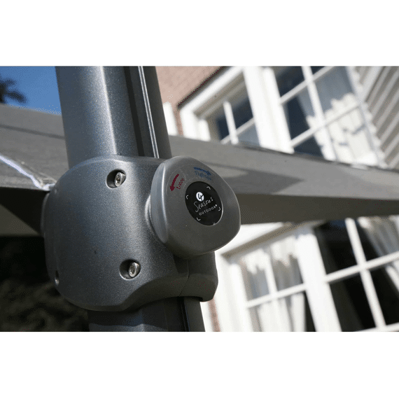 4 Seasons Parasol Siesta Premium 300x300cm Wood Look Frame Sand + Voet 90kg + Wieltjes