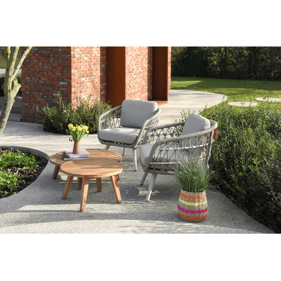 Vargo Lounge Stoel Alu Sand Rope Kussens Licht Bruin