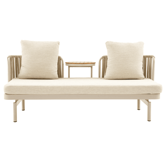 Isabeau Multifunctionele Bank Alu Frame Beige 184x78/96x72cm Met Tafel Acacia