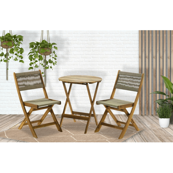 Lanzarote Bistro Set Acacia Rope Taupe