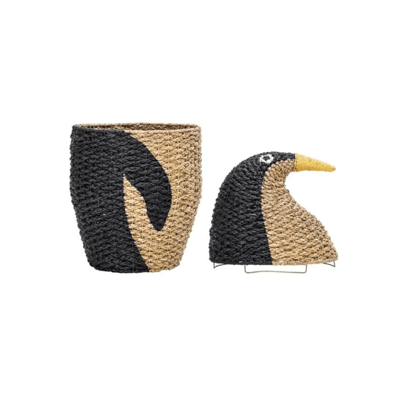 Bloomingville Mini Tazia Mand Met Deksel Zwart Bankuan Gras