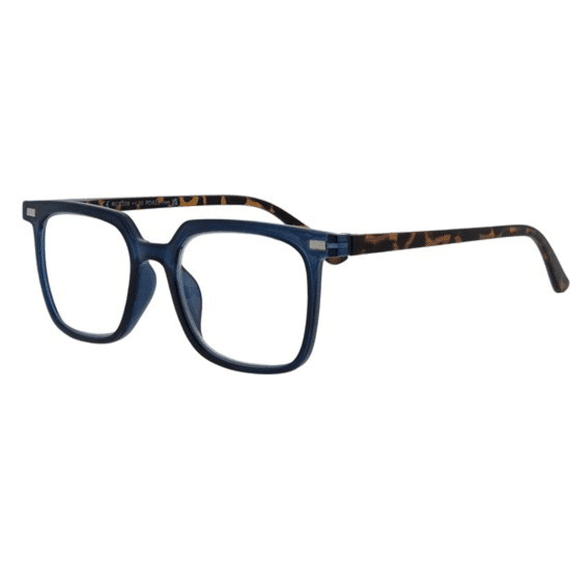 Icon Eyewear Square Frame Blue Tortoise +1.50