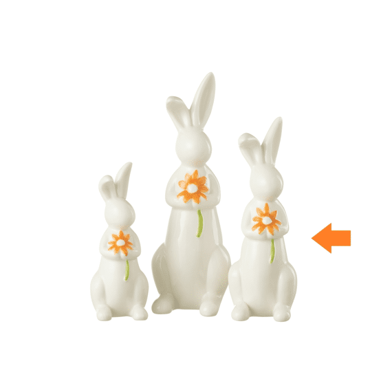 Konijn Bloemen Porselein Oranje/wit 8x6.5x18.5cm