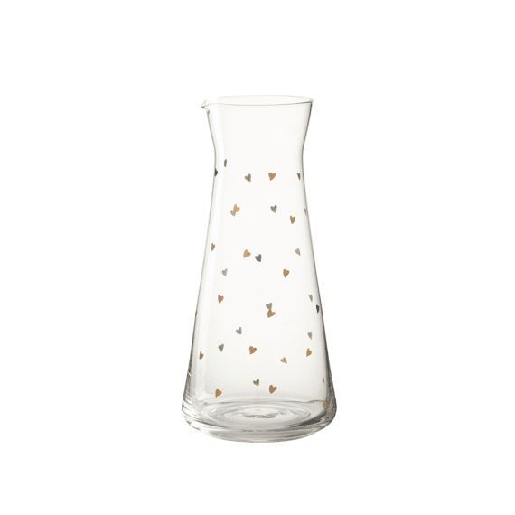 Karaf in Glas met Hartjes Transparant/goud 11x11x23cm