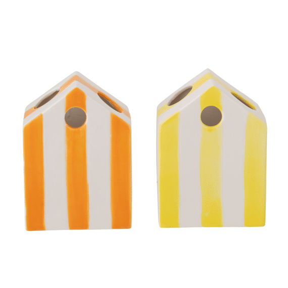 Vaas Strandhuis Gestreept Porselein Geel/oranje 10.5x7x14.5cm