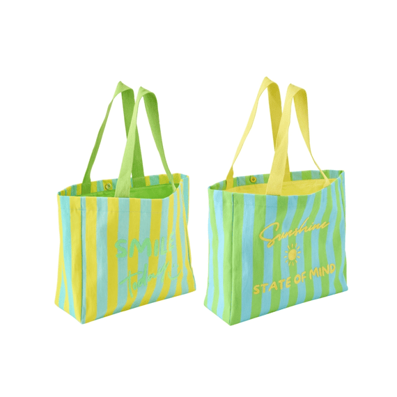 J-Line Strandtas Sunshine/smile Gestreept 35x40x15cm 2 Assortiment