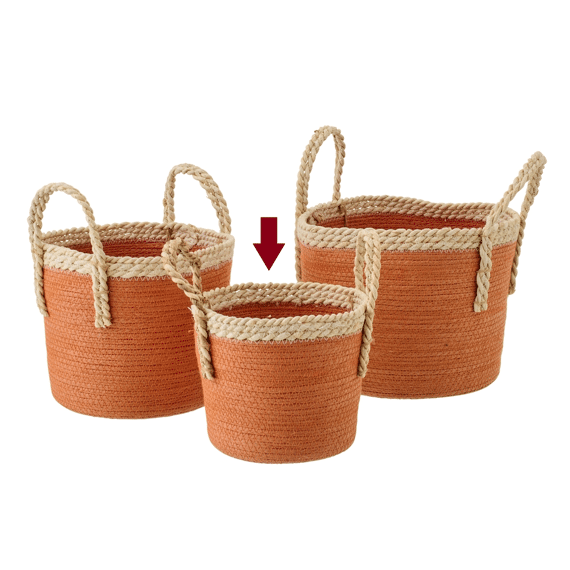 Mand uit Papier Met Handvatten Oranje/naturel 21x21x18cm