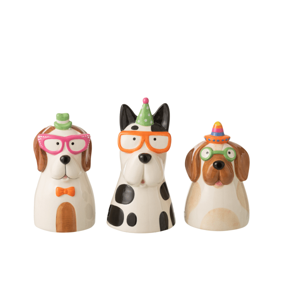 Vaas Hond Bril Keramiek 12.5x12.5x22.5cm 3 assortiment