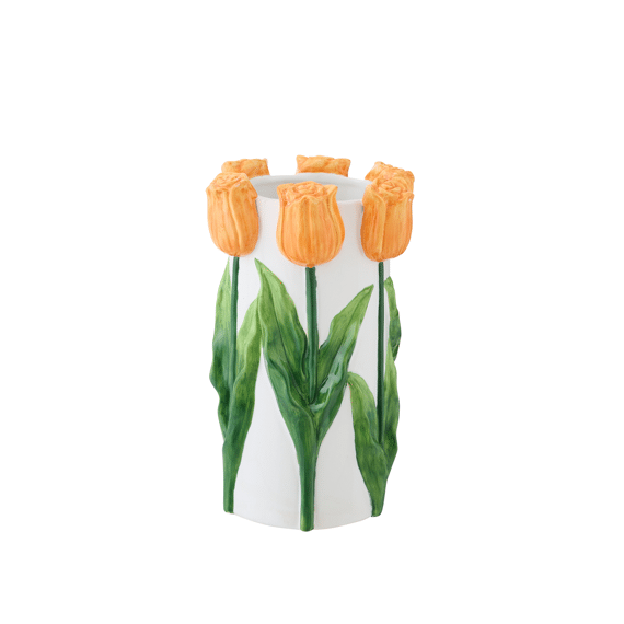 Vaas Tulp Keramiek Wit/oranje Medium 17x17x27.7cm