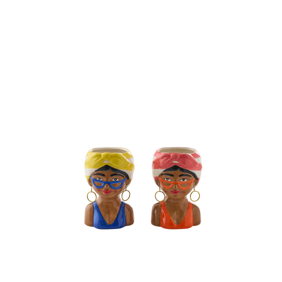 Bloempot Dame Gestreept Keramiek Small 10x10x15.8cm 2 assortiment