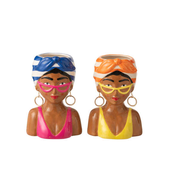 Bloempot Dame Gestreept Keramiek Large 10x9.5x23.3cm 2 assortiment