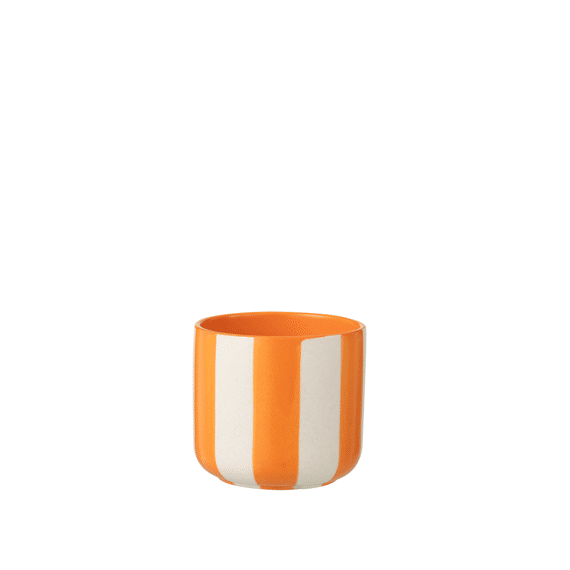 Bloempot Gestreept Keramiek Oranje/wit M 13x13x12.5cm