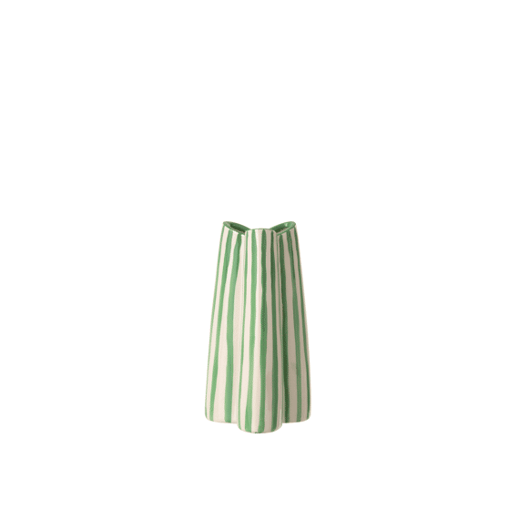 J-Line Vaas Gestreept Keramiek Gebroken Wit/groen S 53.5x42.5x54cm