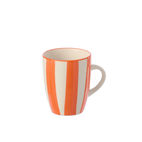Mok Gestreept Aardewerk Oranje/wit 11.3x8.5x10.2cm
