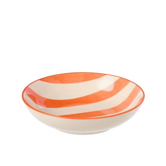 Diep Bord Gestreept Aardewerk Oranje/wit 20x20x5cm