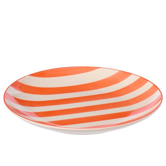 Bord Gestreept Aardewerk Oranje/wit 26x26x3cm