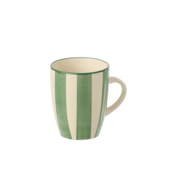 Mok Gestreept Aardewerk Groen/wit 11.3x8.5x10.2cm